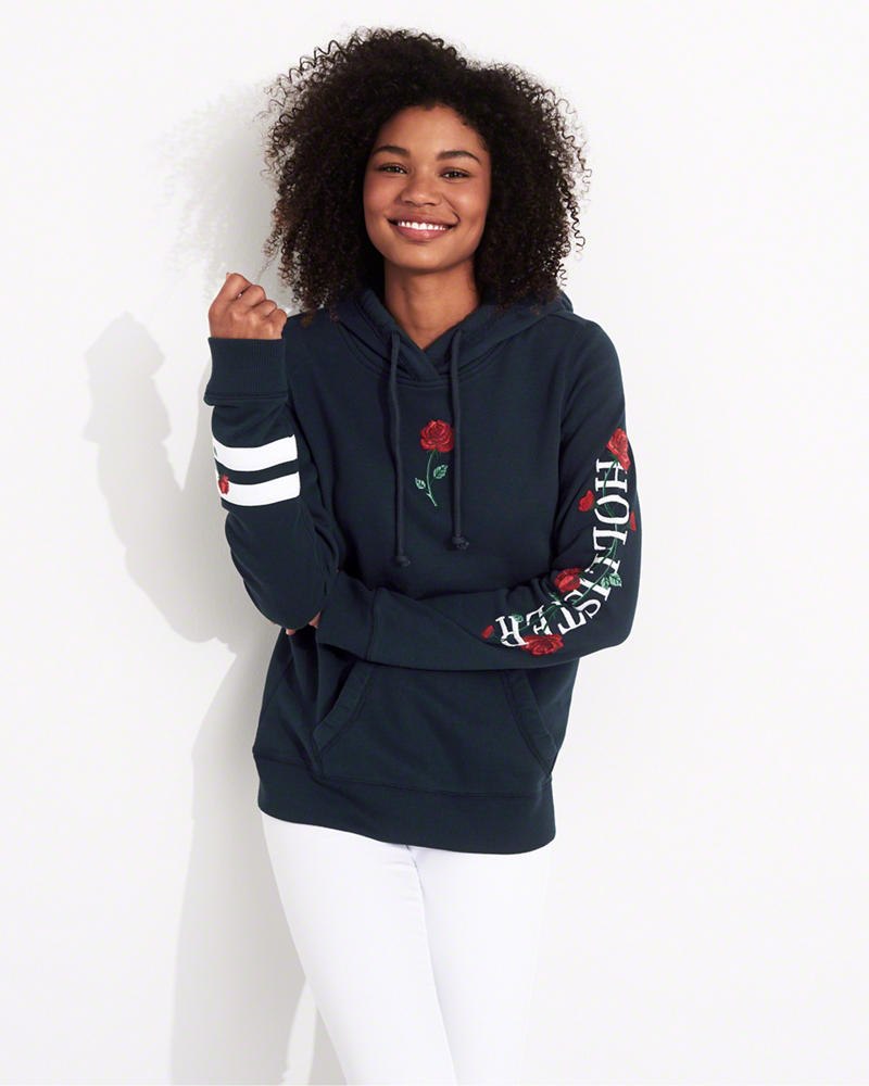 Hollister rose embroidered hoodie best sale